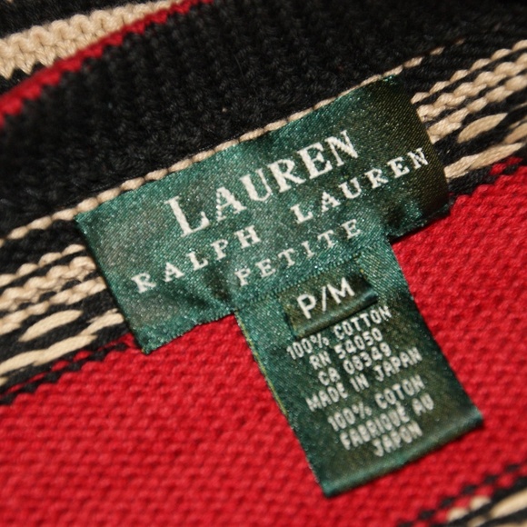 RALPH LAUREN Red Textured Jacquard Stripes Pullover Sweater sz M Petite - Picture 5 of 8